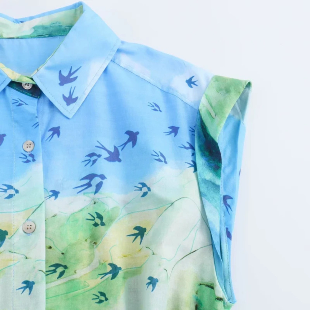 ZARA Printed Tie Front Short Sleeve Shirt Dress